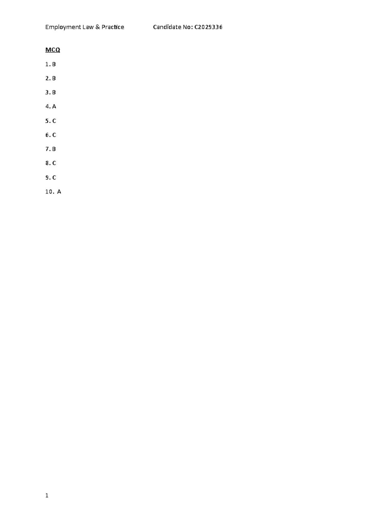 employment law sample exam answer