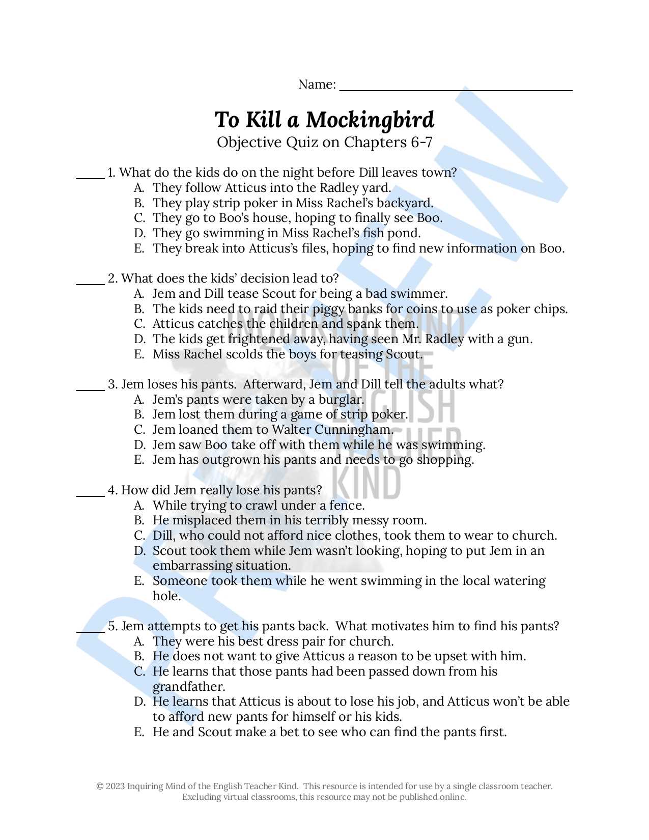 to kill a mockingbird answers