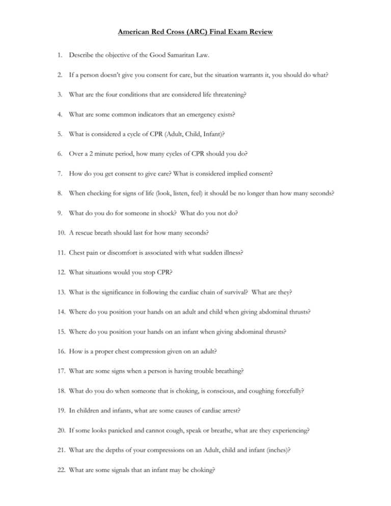 american red cross bls final exam answers