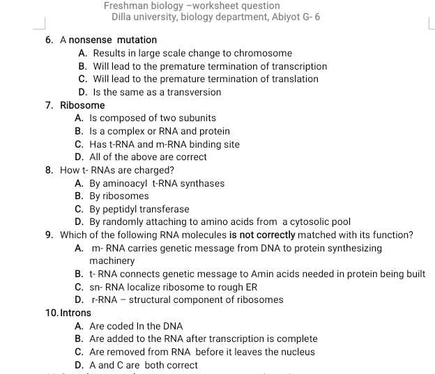 biology review sheet answers