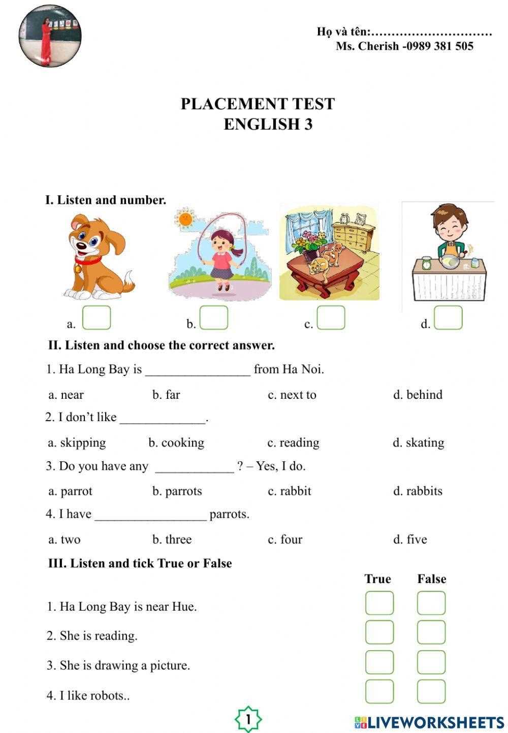 grade 3 english test papers