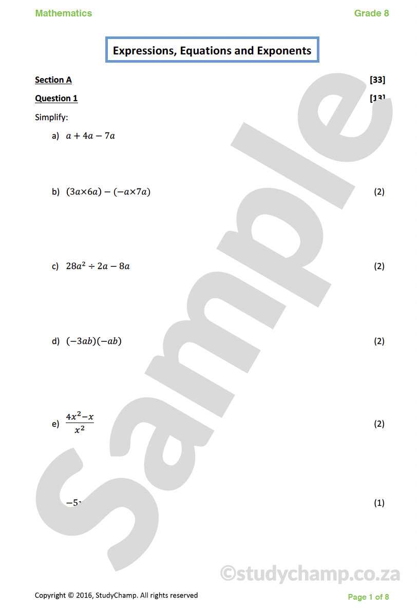 grade 8 math final exam