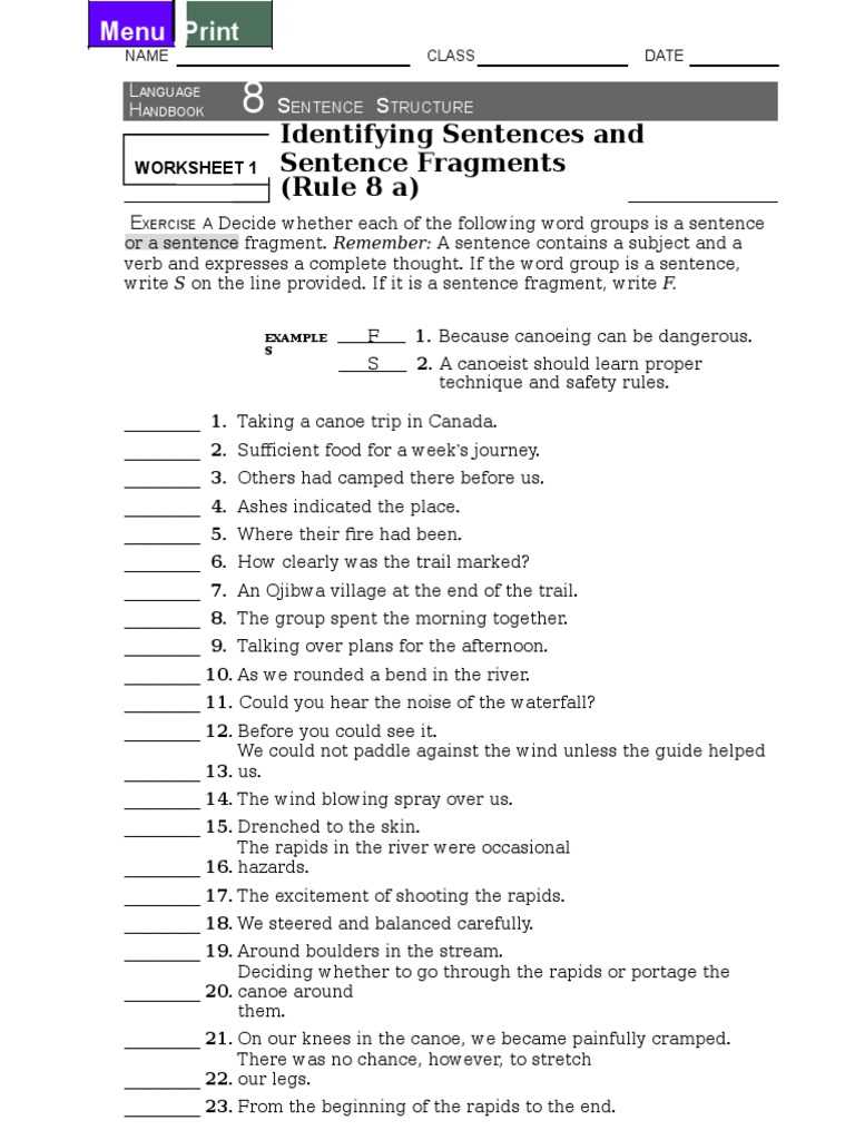 grammar worksheets sentence fragments answers