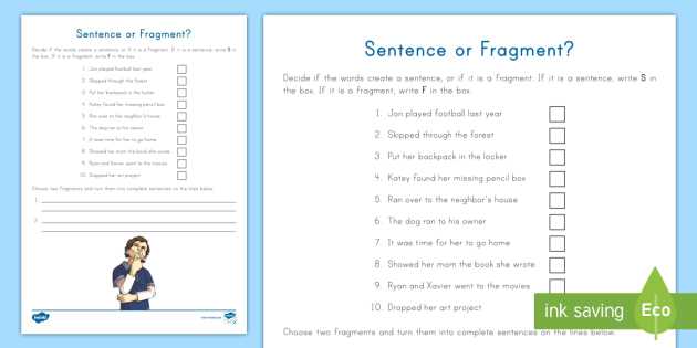 grammar worksheets sentence fragments answers