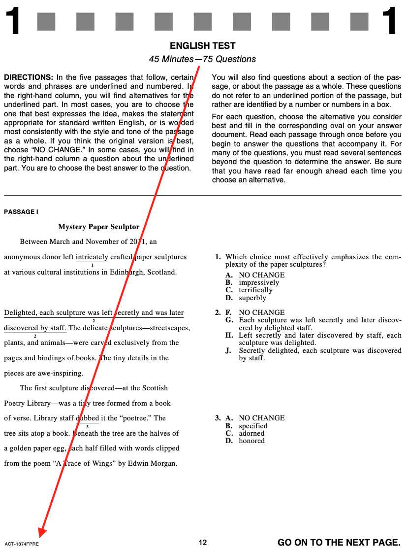 act practice test 1 english test answers