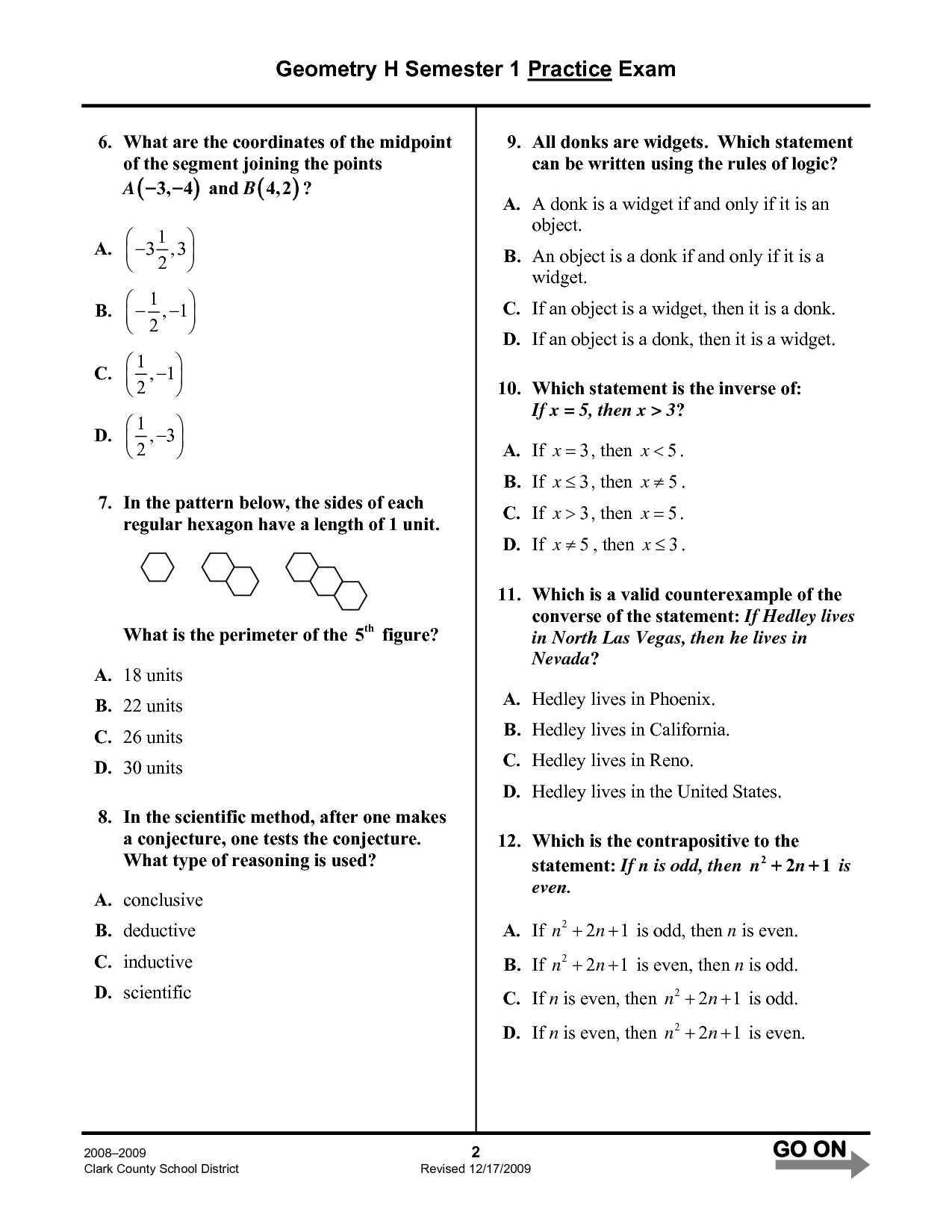 geometry semester 1 practice exam answers