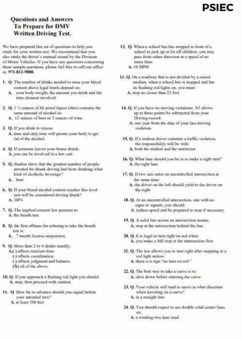 dmv nj written test questions and answers