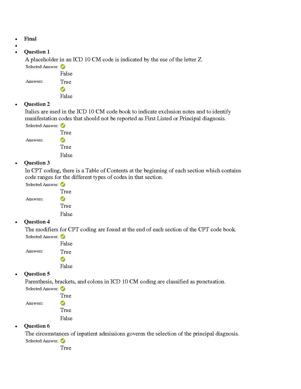 medical coding final exam answers