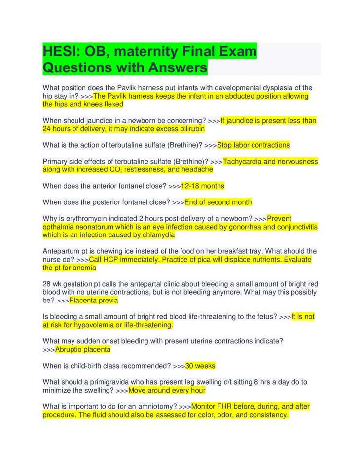 hesi exam questions and answers