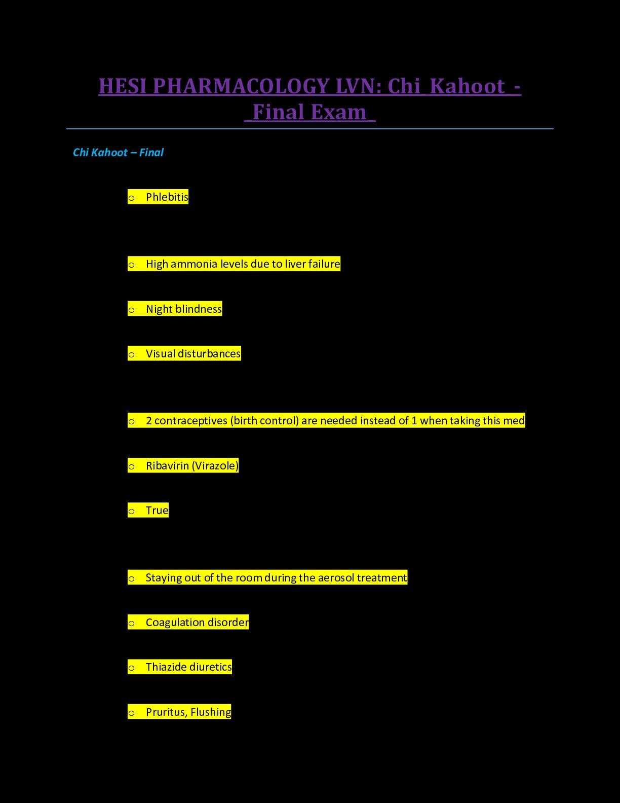 hesi pharmacology exit exam