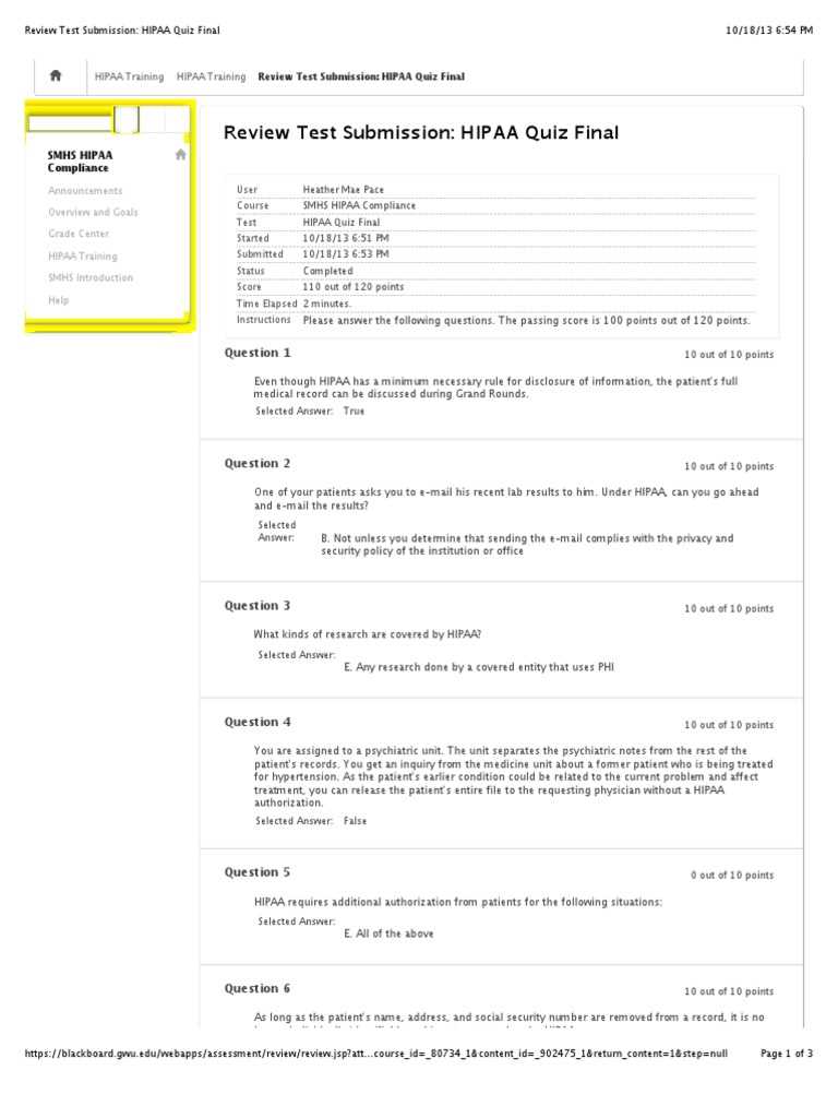 hipaa test answers and questions