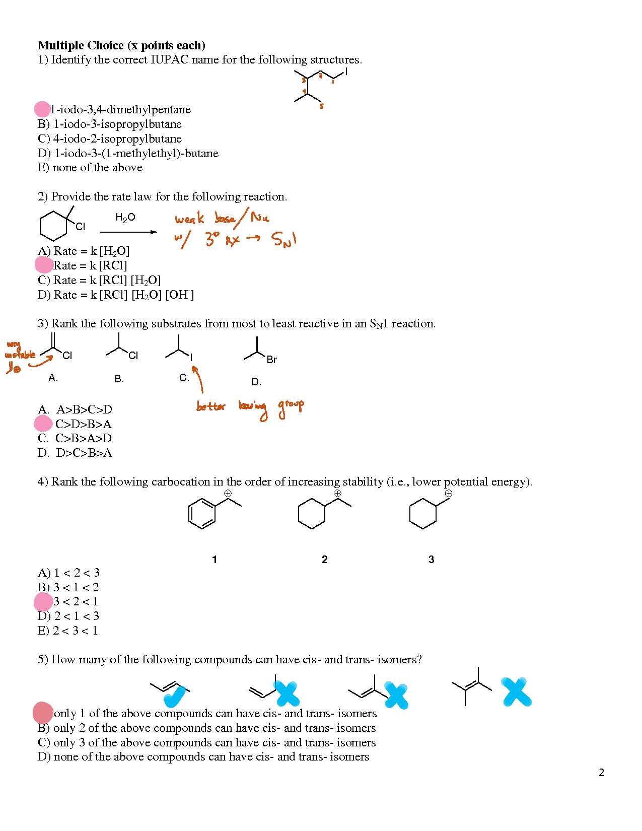 organic chemistry practice exam