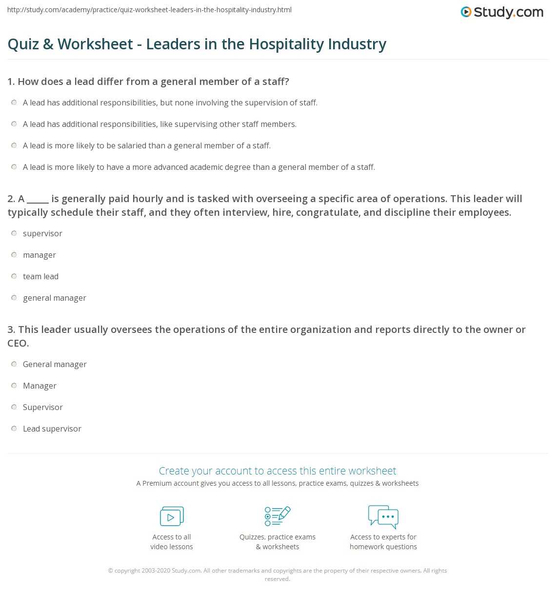 hospitality management exam questions and answers