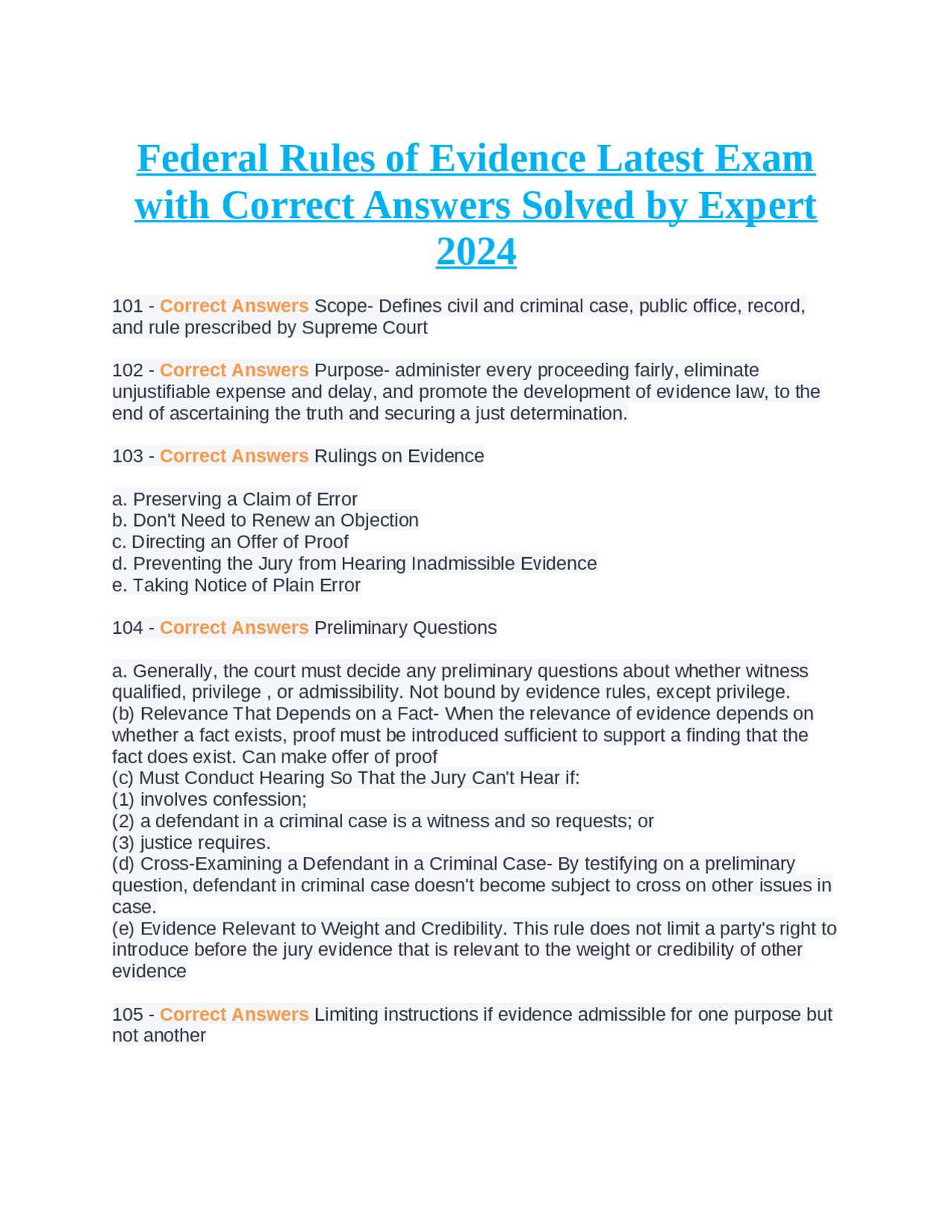 evidence law exam questions and answers