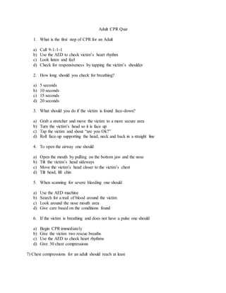 cpr exam questions and answers