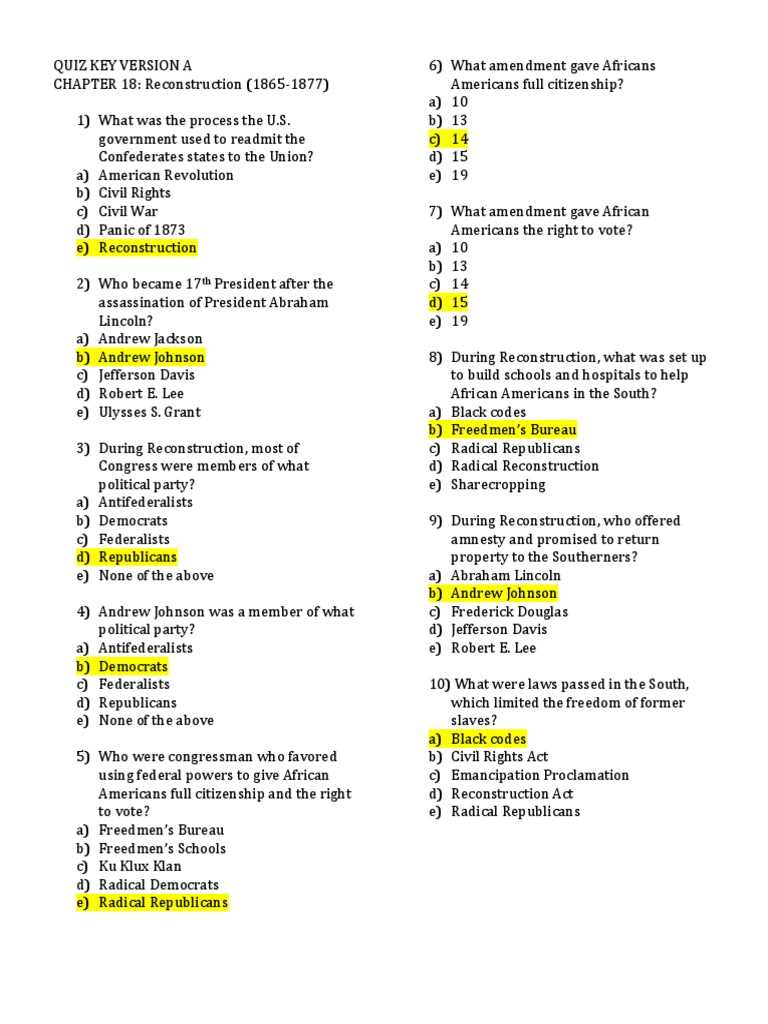 reconstruction exam answers