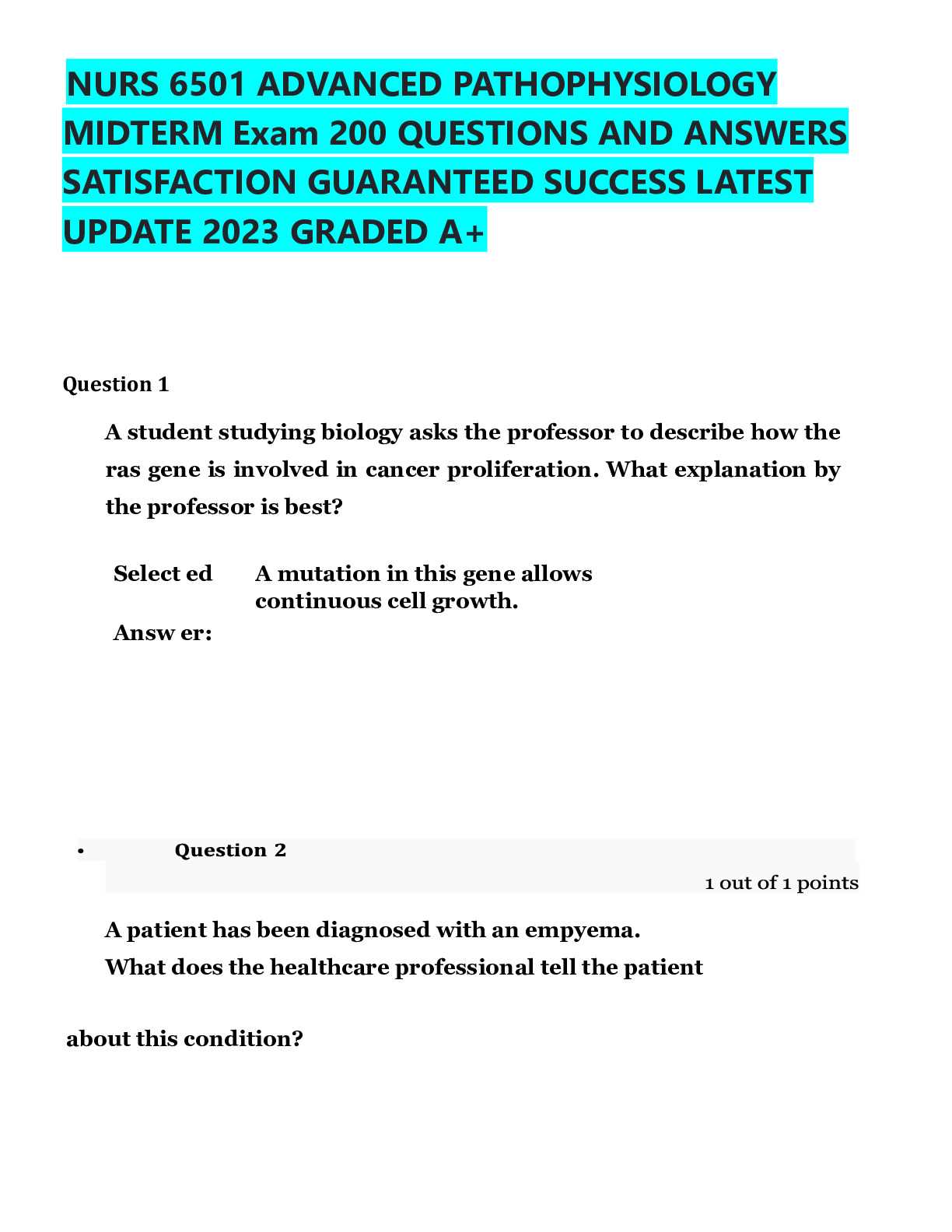 advanced pathophysiology final exam questions and answers