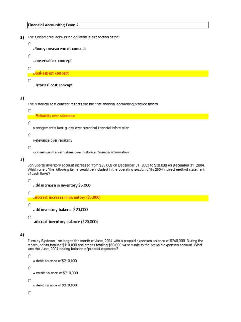 financial accounting exam 2 answers