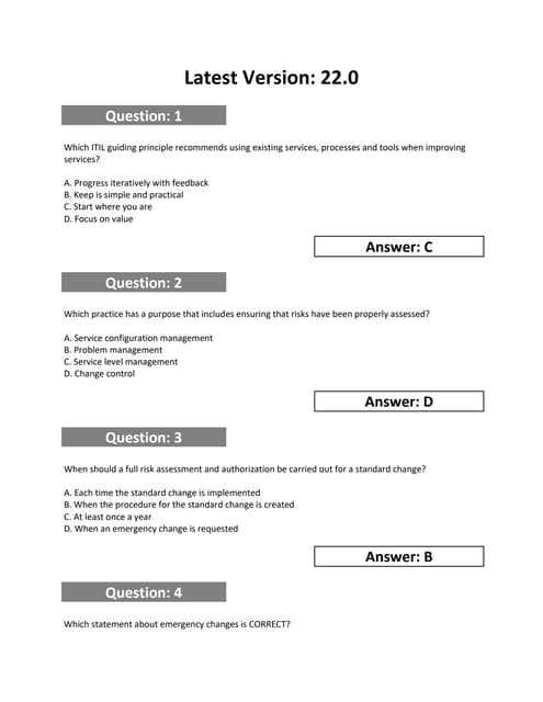 itil certification exam questions answers