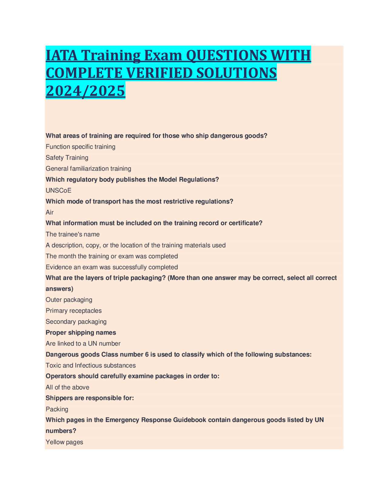 iata dangerous goods exam questions and answers