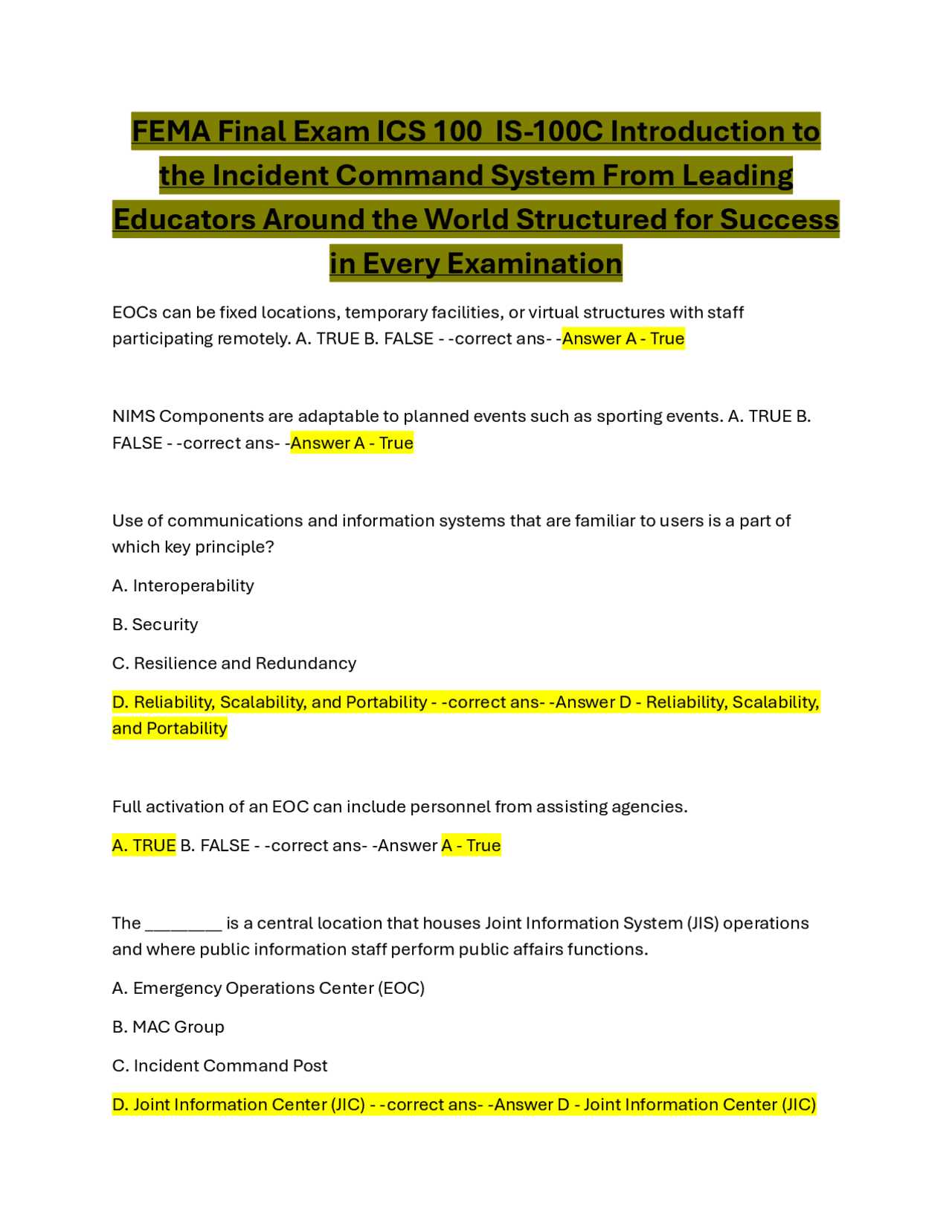 ics 100 c exam answers