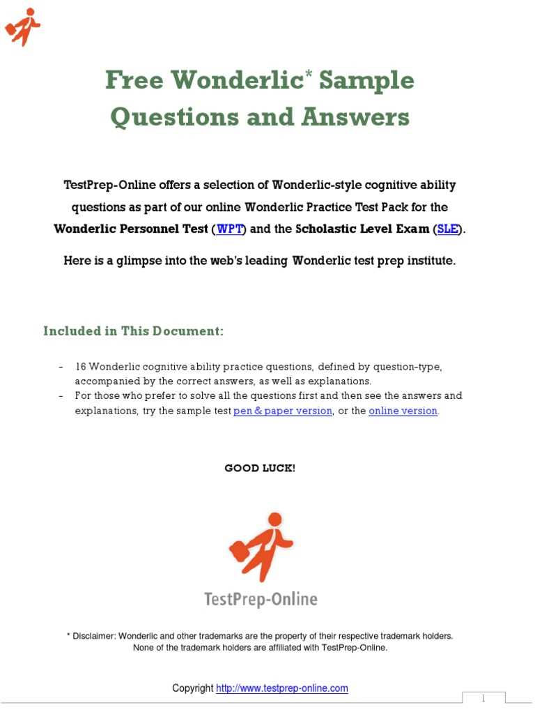 wonderlic practice test with answers