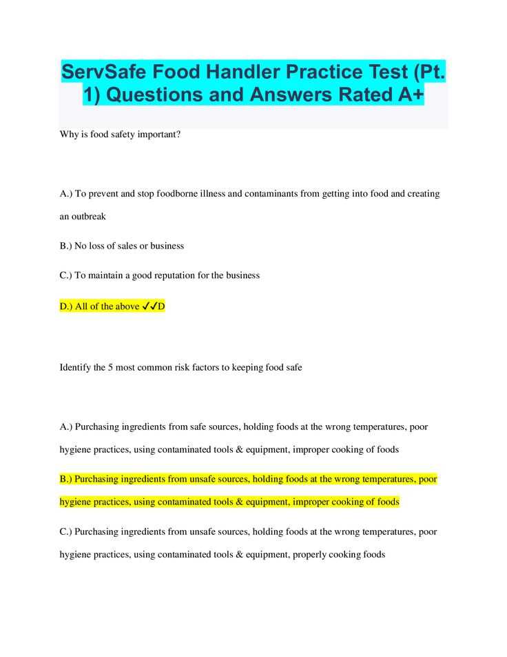 food handler questions and answers