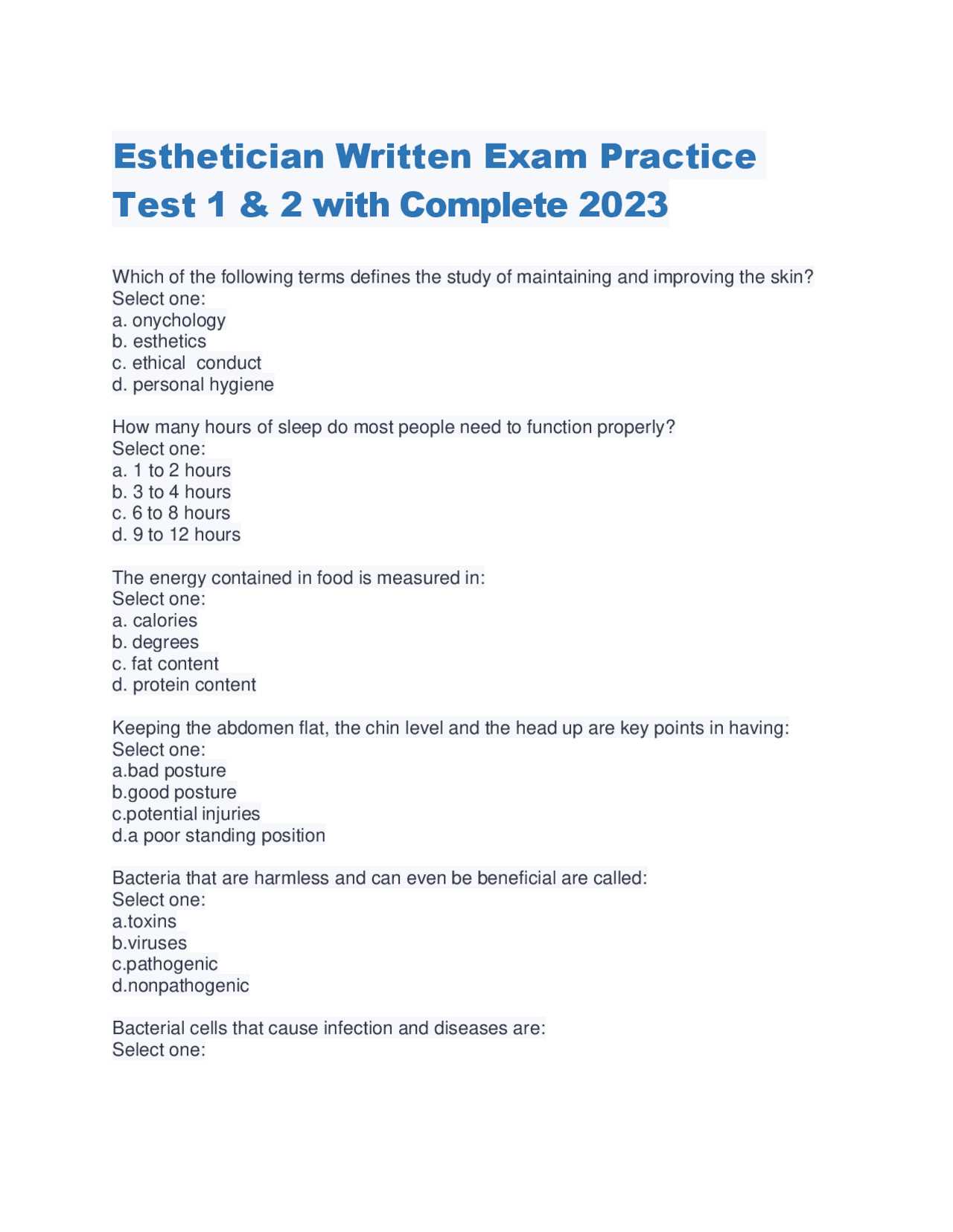 esthetician written exam practice