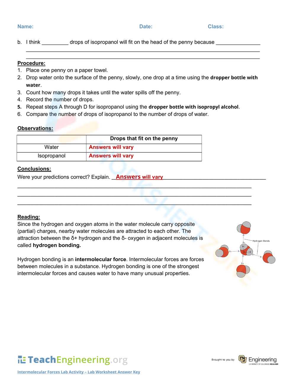 intermolecular forces lab answer key