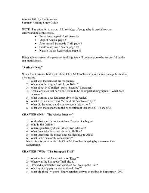 into the wild study guide questions and answers