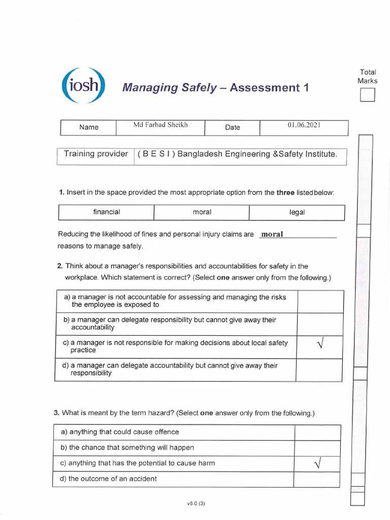 iosh free test exam papers with answers