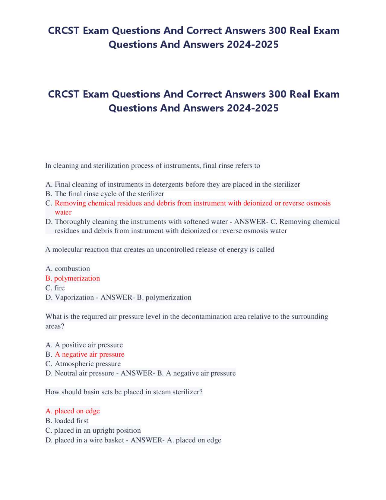 crcst exam questions and answers