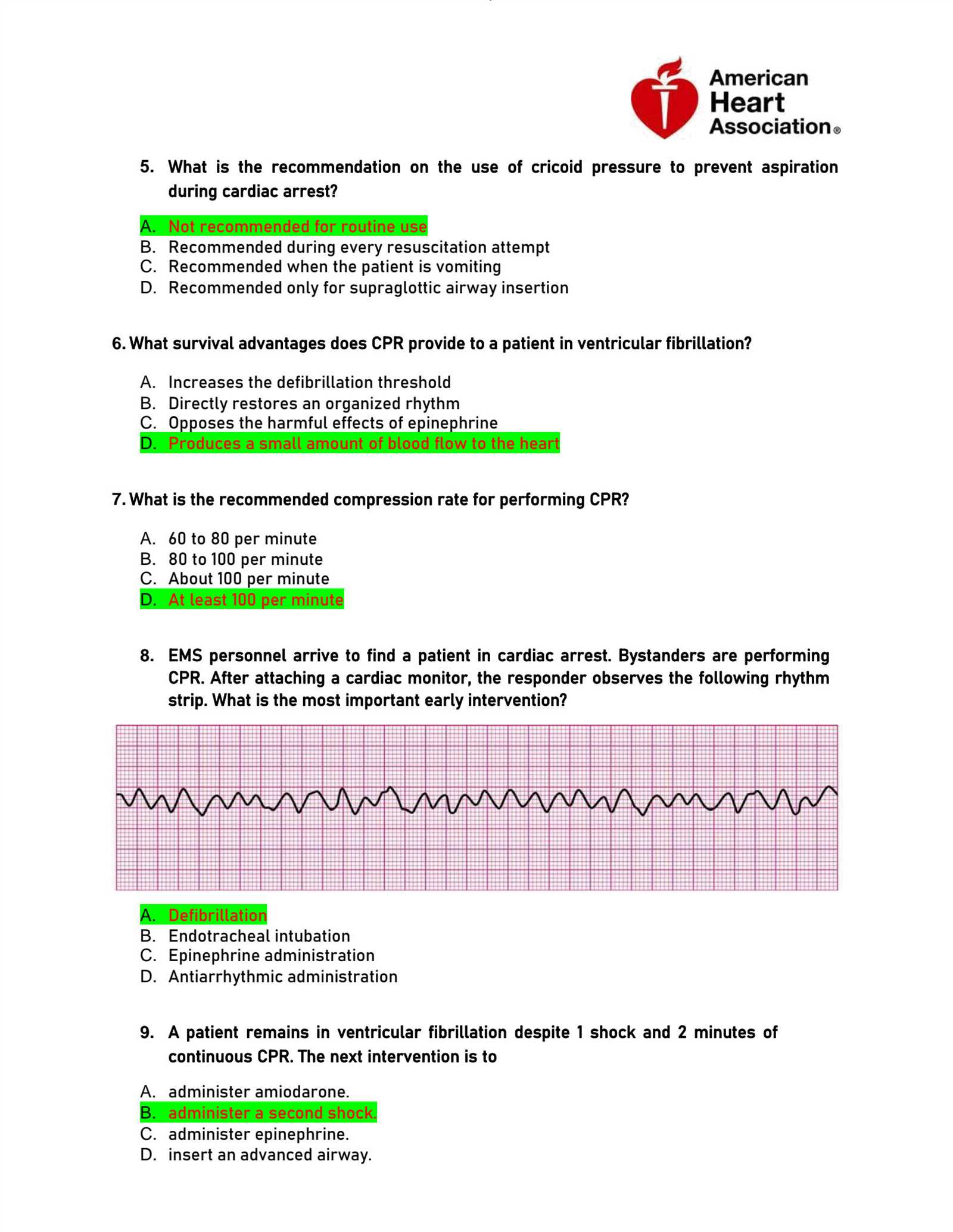 acls exam version a answers