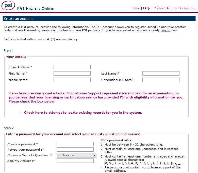 psi exam locations michigan