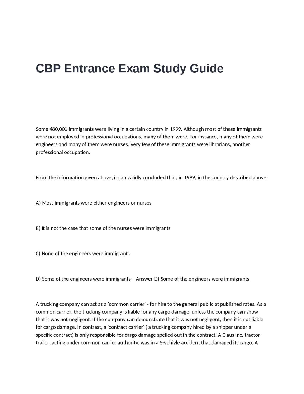 cbp entrance exam answers