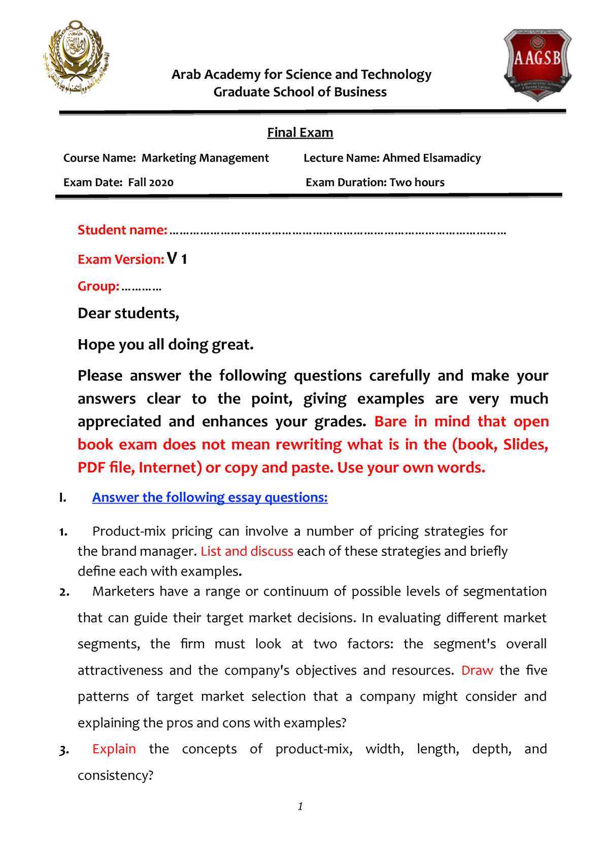 management final exam questions and answers