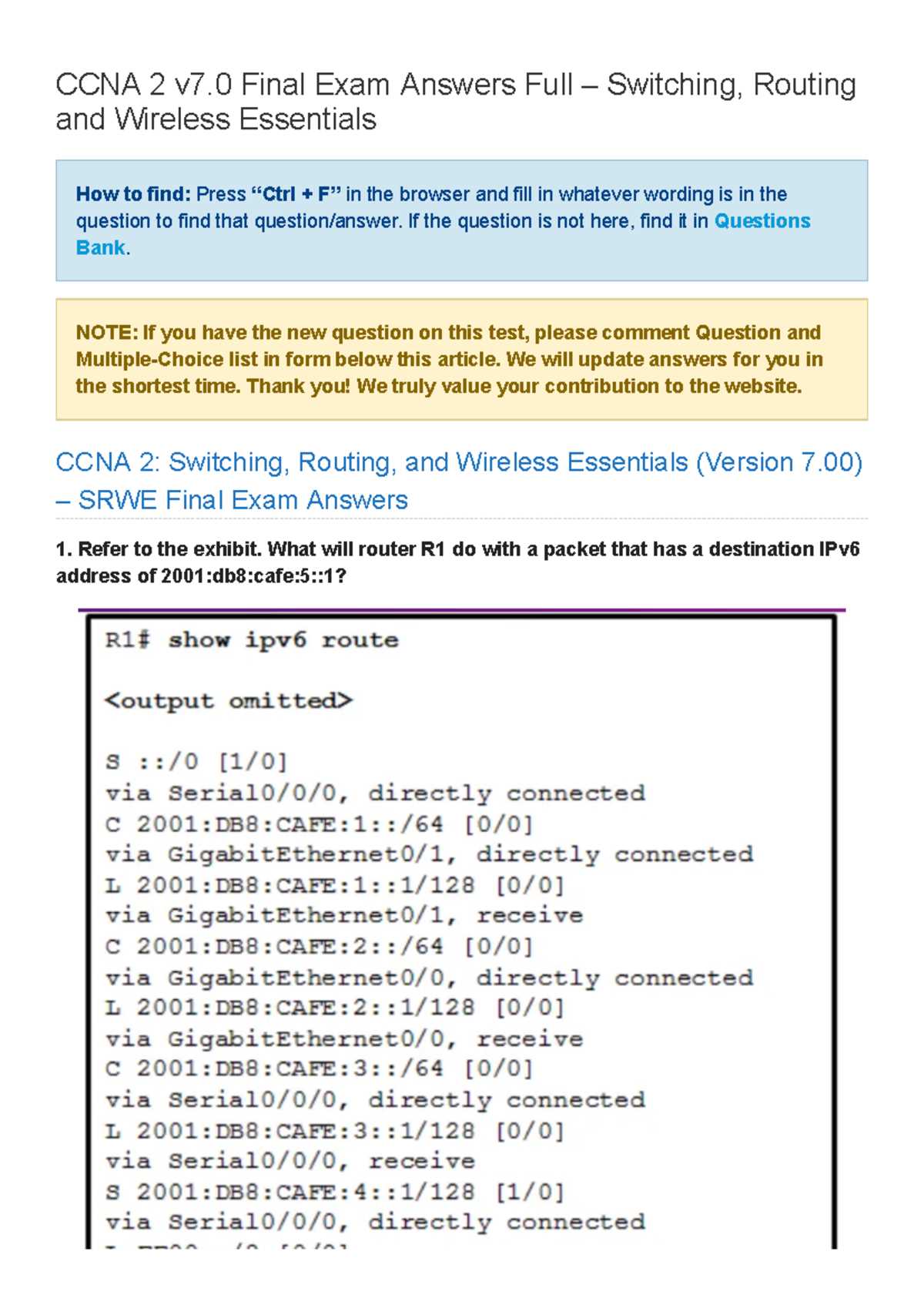 cisco academy final exam answers