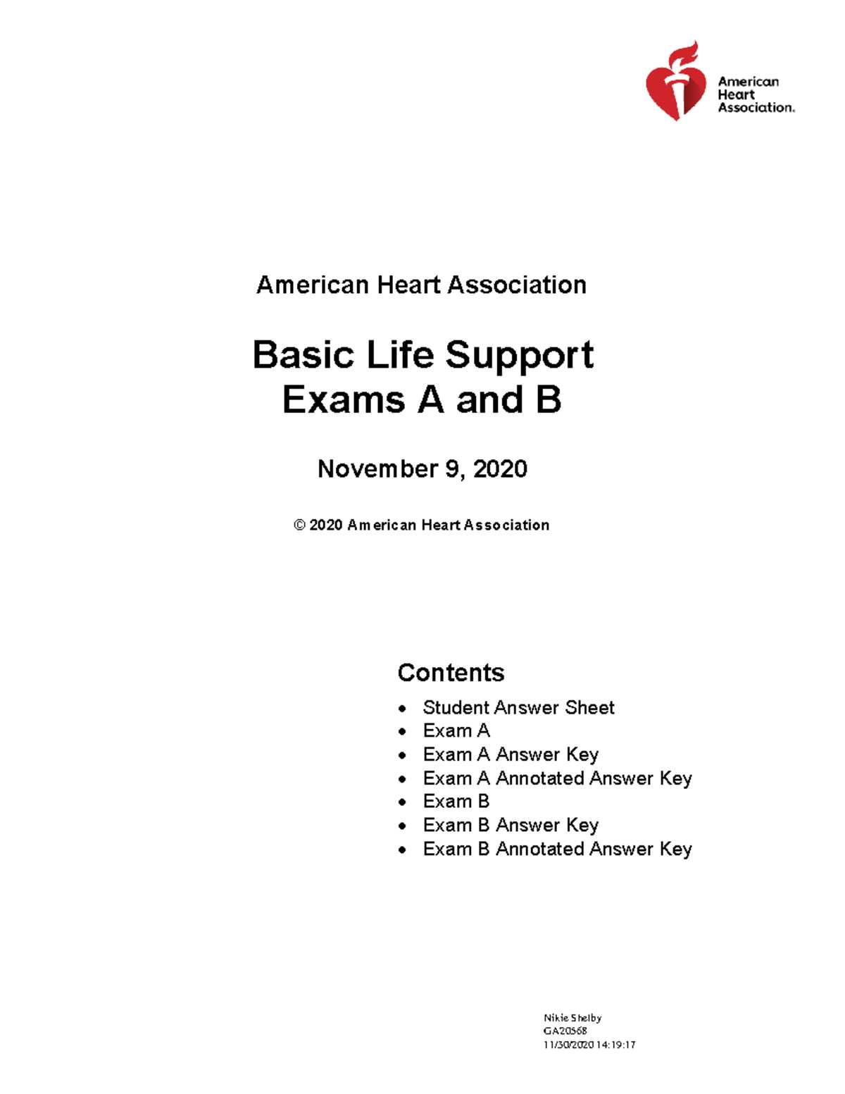 american heart association exam c answers