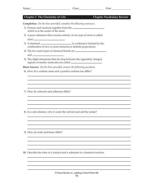 molecules of life worksheet answers