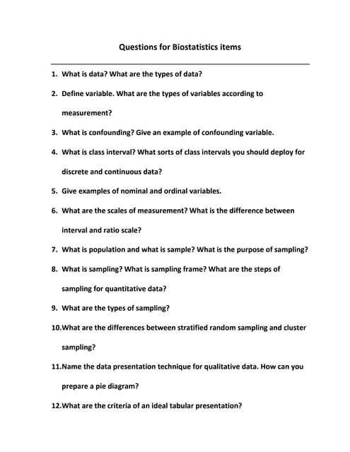 biostatistics exam questions and answers