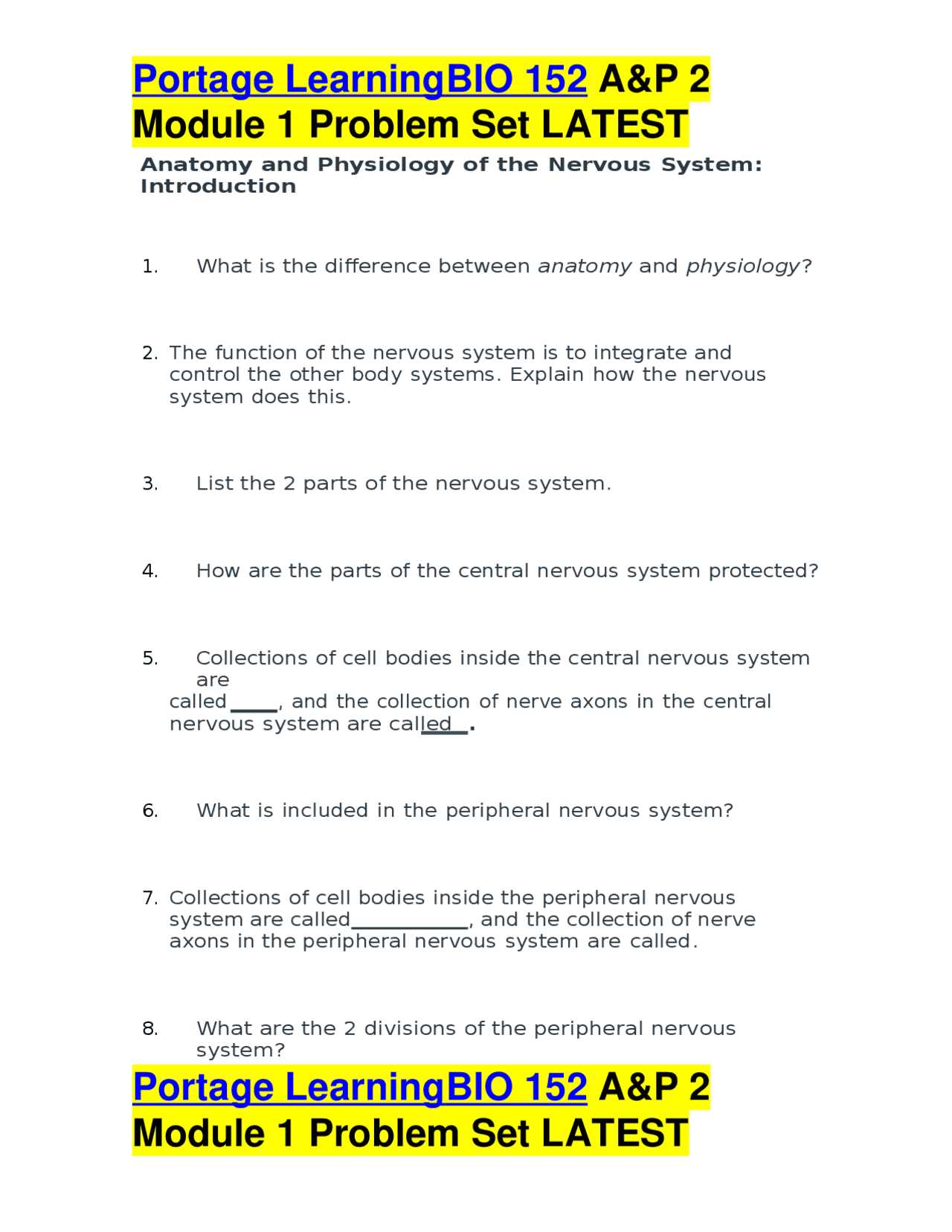 portage learning exam answers anatomy and physiology