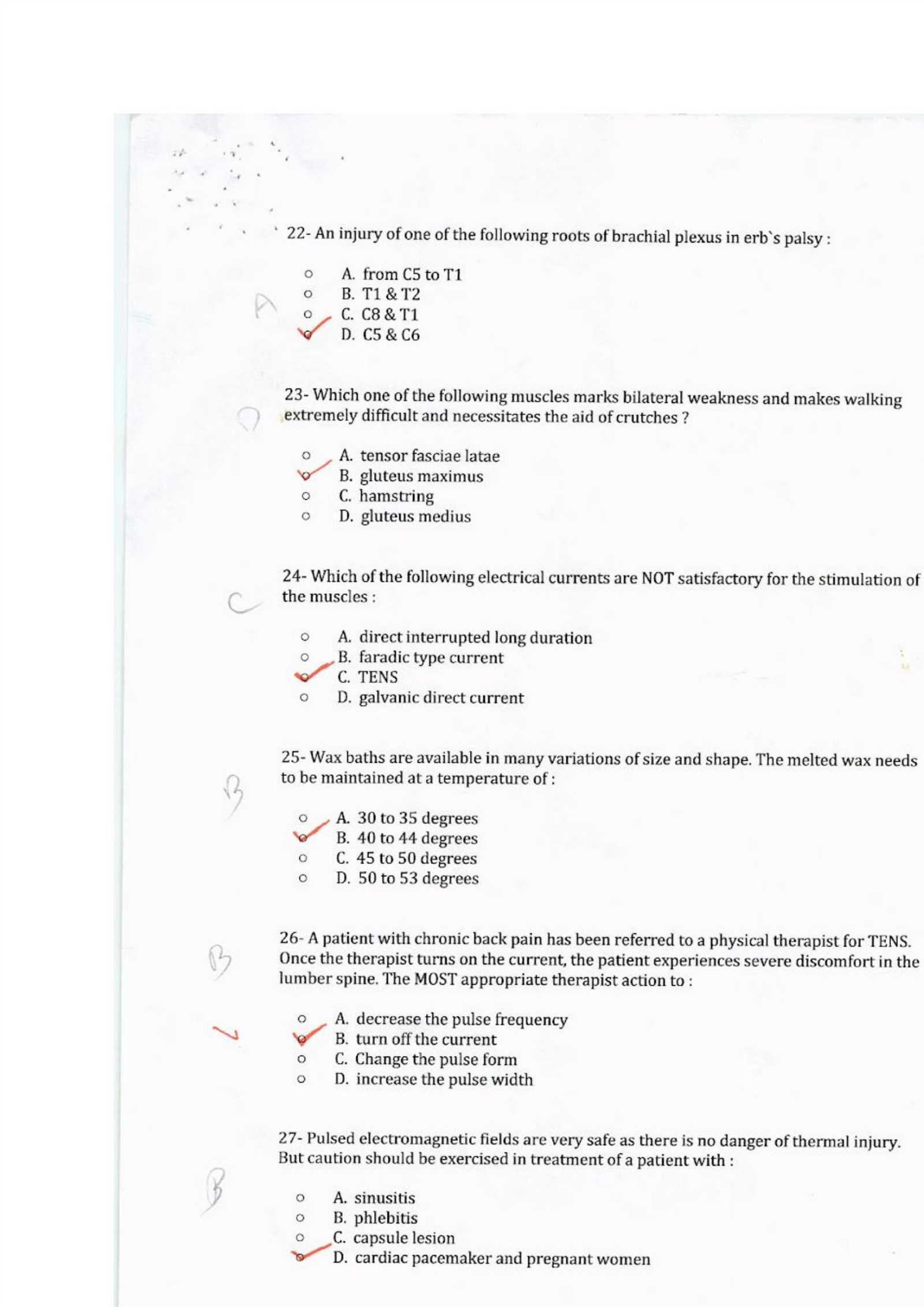 physiotherapy psc exam questions and answers