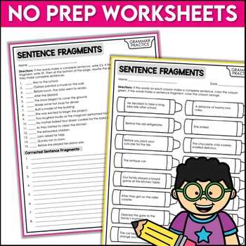 grammar worksheets sentence fragments answers