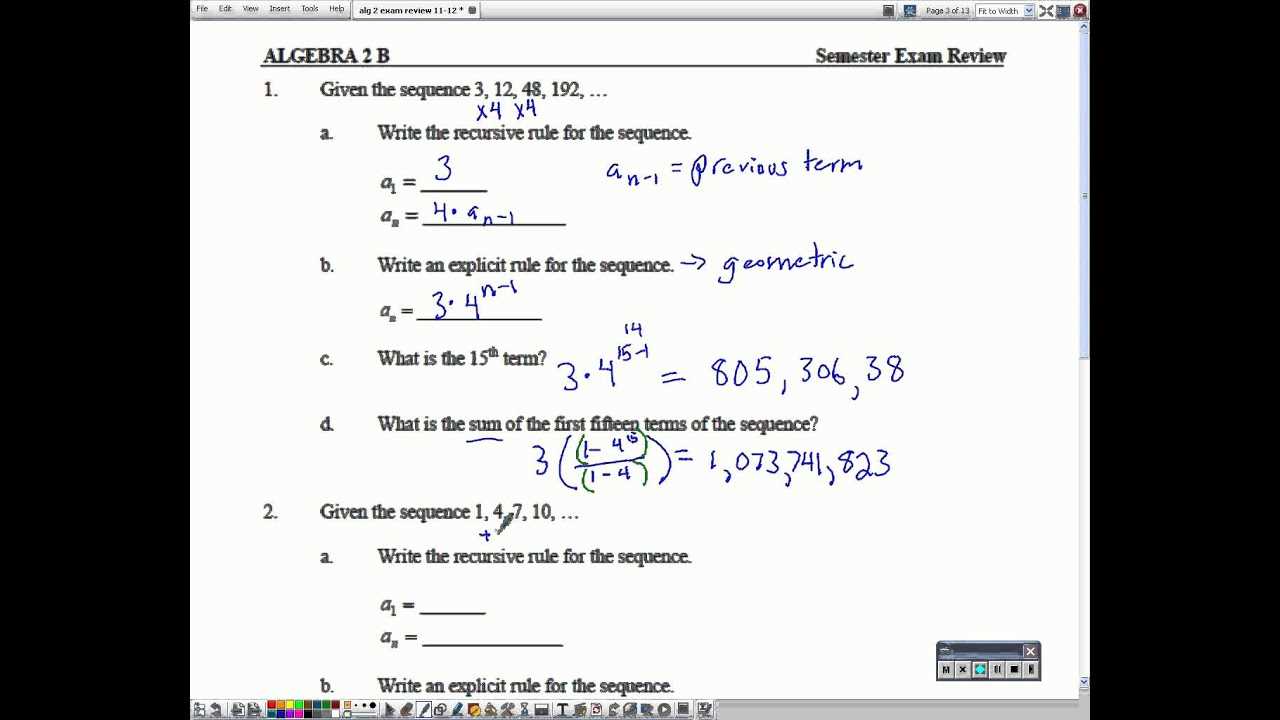 algebra 2 final exam review semester 2