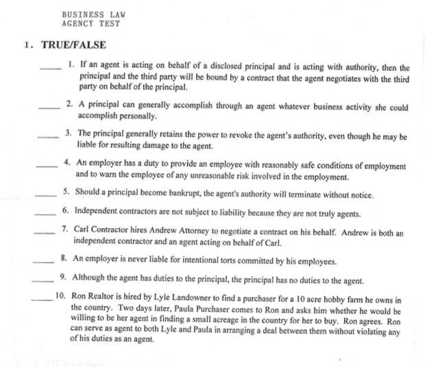 law of agency exam questions and answers