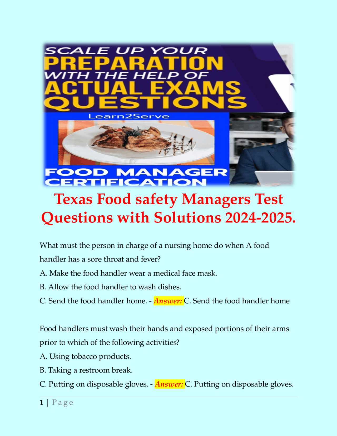 learn2serve texas food handlers final exam answers