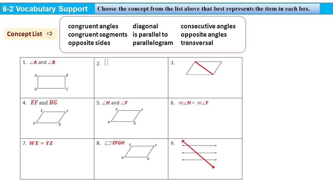 lesson 6.2 practice a properties of parallelograms answer key