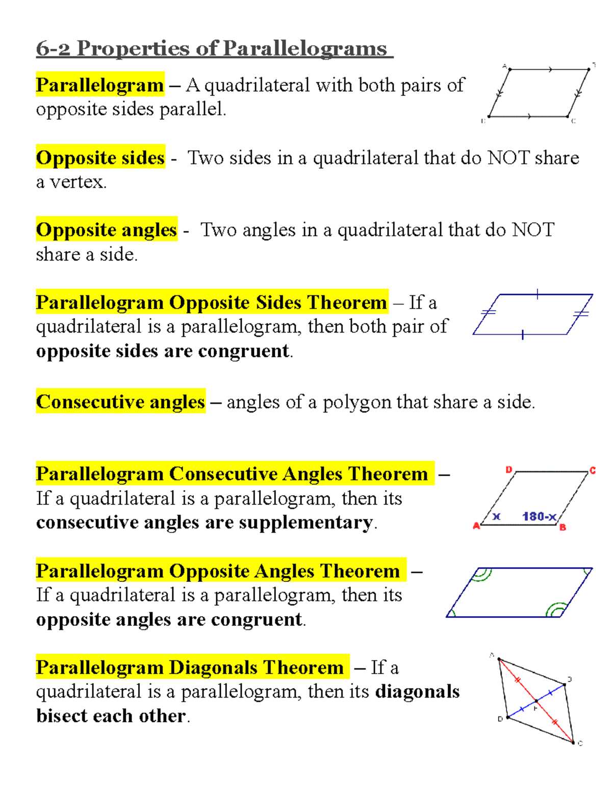 lesson 6.2 practice a properties of parallelograms answer key