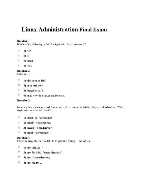 linux chapter 6 exam answers