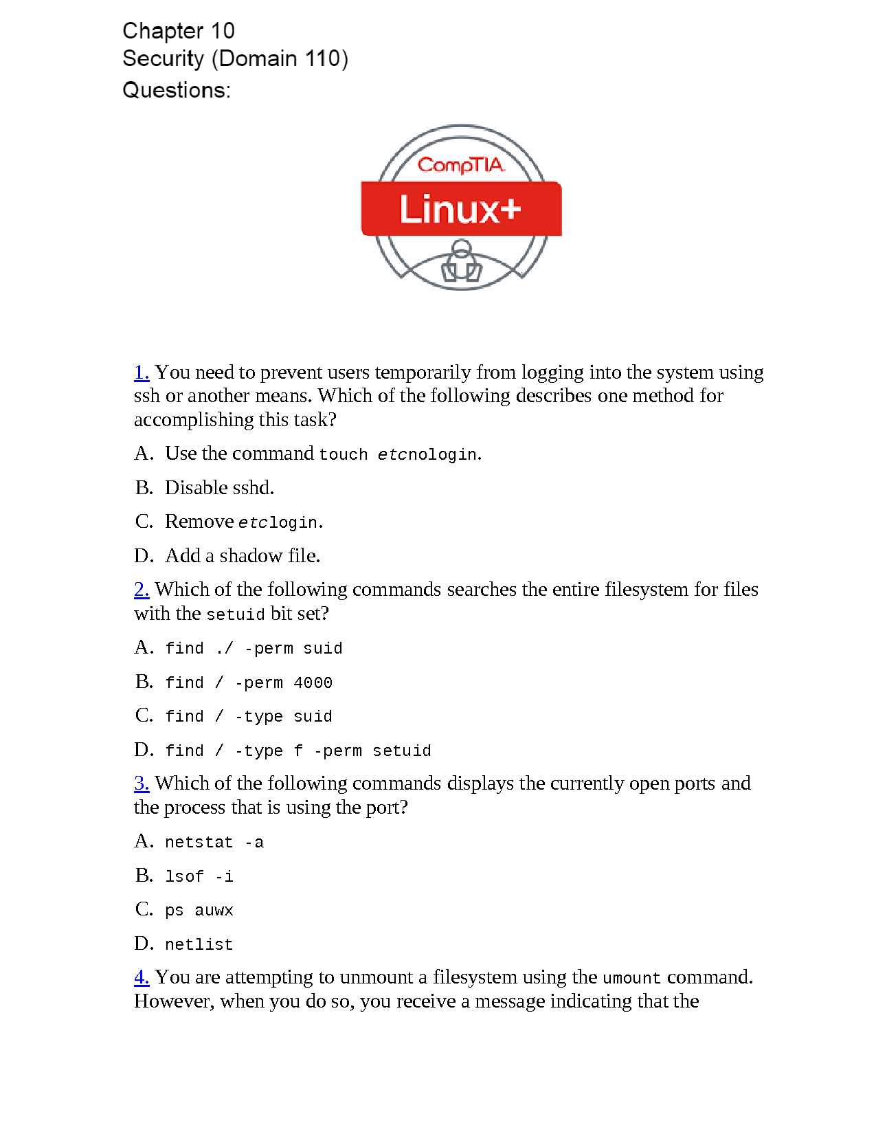 linux exam questions and answers